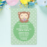 Cute Kawaii Cartoon Monkey & Flowers Kids Birthday Kaart<br><div class="desc">Cute Kawaii Cartoon Monkey & Flowers Kids Birthday Uitnodiging</div>