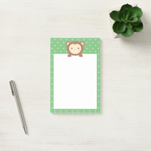 Cute Kawaii Cartoon Monkey Green Polka Dots Post-it® Notes (Kantoor)