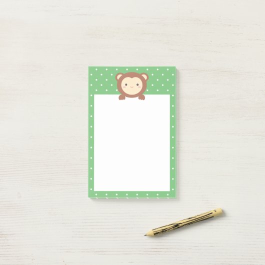 Cute Kawaii Cartoon Monkey Green Polka Dots Post-it® Notes (Op bureau)