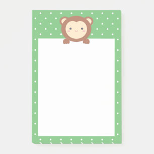 Cute Kawaii Cartoon Monkey Green Polka Dots Post-it® Notes