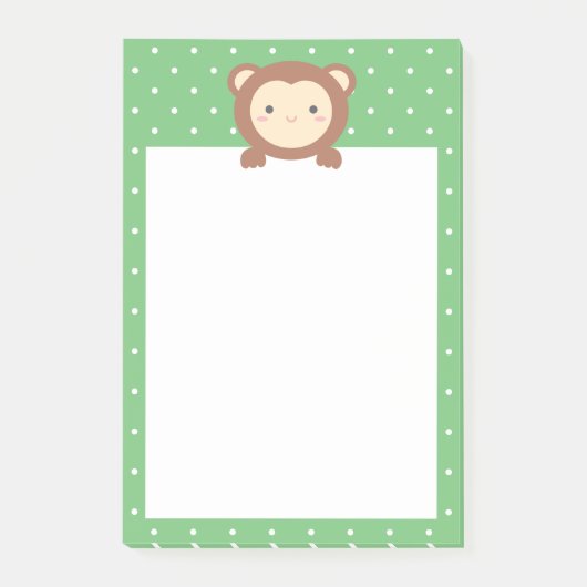 Cute Kawaii Cartoon Monkey Green Polka Dots Post-it® Notes (Voorkant)