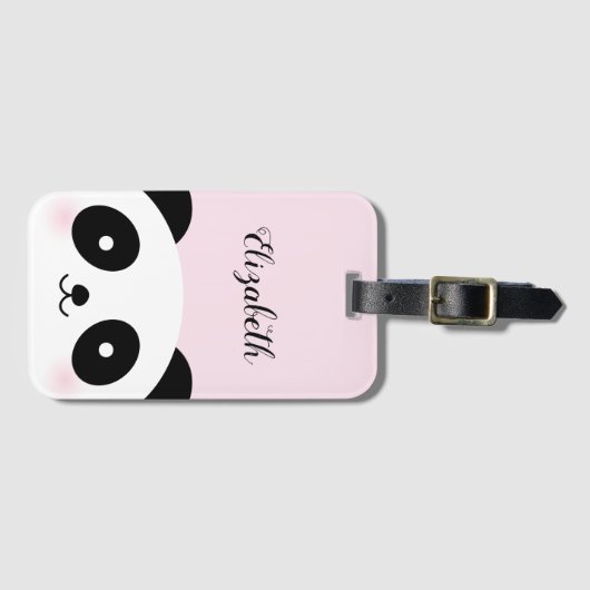 Cute Kawaii Cartoon Panda Beer Aangepaste naam Roz Bagagelabel (Voorkant (horizontaal))