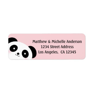 Cute Kawaii Cartoon Panda Beer Roze adres Etiket
