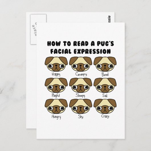 Cute Kawaii Cartoon Pug Funny Briefkaart (Voorkant / Achterkant)