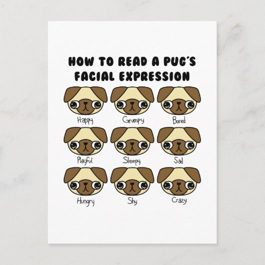 Cute Kawaii Cartoon Pug Funny Briefkaart (Voorkant)