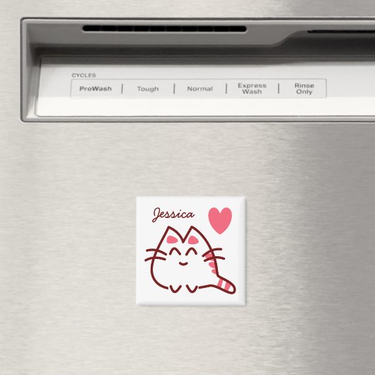 Cute Kawaii Cat and Heart Personalized Magneet (Insitu (Vaatwasser))