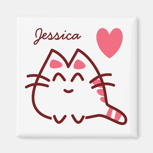 Cute Kawaii Cat and Heart Personalized Magneet (Voorkant)