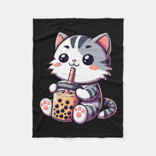Cute Kawaii Cat Boba Bubble Milk Tea Anime Neko Ki Fleece Deken