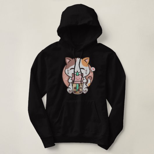 Cute Kawaii Cat Boba Bubble Milk Tea Anime Neko Ki Hoodie (Design voorkant)