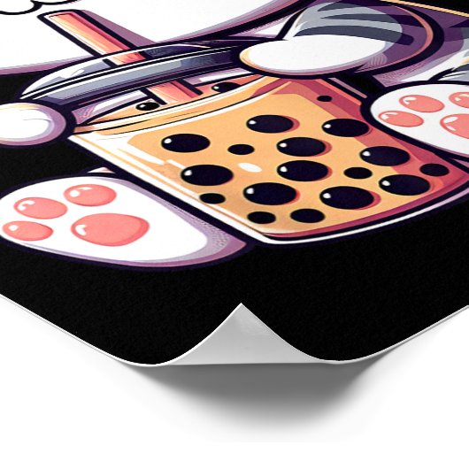 Cute Kawaii Cat Boba Bubble Milk Tea Anime Neko Ki Poster (Hoek)