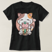 Cute Kawaii Cat Boba Bubble Milk Tea Anime Neko Ki T-shirt (Design voorkant)