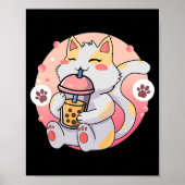 Cute Kawaii Cat Boba Tea Anime Kitten Gift Kinder  Poster (Voorkant)
