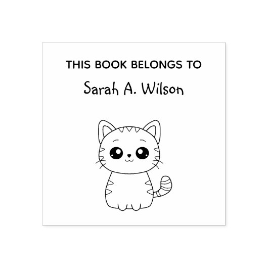 Cute Kawaii Cat Book Belangen Personaliseren Boekp Rubberstempel (Afrduk)