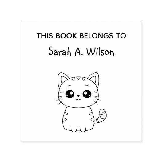 Cute Kawaii Cat Book Belangen Personaliseren Boekp Zelfinktende Stempel (Design)