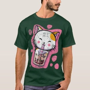 Cute Kawaii Cat Bubble Tea Japanse Anime Women of T-shirt