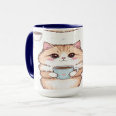 Cute Kawaii Cat Coffee Mug - Cat Lover Gift - Pers Mok (Voorkant links)