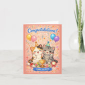 Cute Kawaii Cat Congratulations Card Party Kitten Feestdagen Kaart (Voorkant)