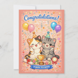 Cute Kawaii Cat Congratulations Card Party Kitten Feestdagenkaart