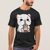 Cute Kawaii Cat Drinking Boba Tea T-shirt (Voorkant)
