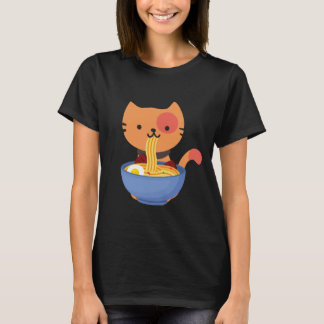 Cute Kawaii Cat eet Ramen Noodle Bowl T-shirt