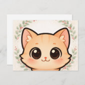 Cute Kawaii Cat Face Invitation Kaart (Voorkant / Achterkant)