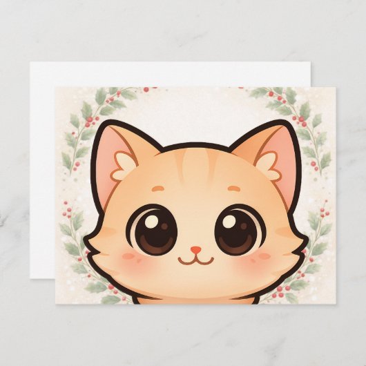 Cute Kawaii Cat Face Invitation Kaart (Voorkant / Achterkant)