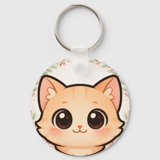 Cute Kawaii Cat Face Keychain (Voorkant)