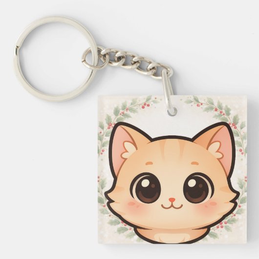 Cute Kawaii Cat Face Keychain (voorkant)