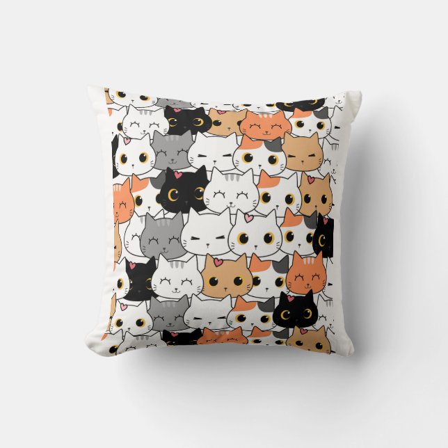 Cute Kawaii Cat Faces Pattern  Kussen (Voorkant)