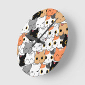 Cute Kawaii Cat Faces Pattern  Ronde Klok (Hoek)