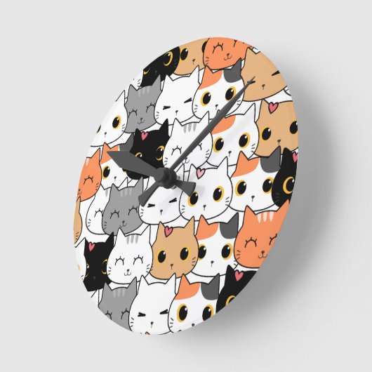 Cute Kawaii Cat Faces Pattern  Ronde Klok (Hoek)