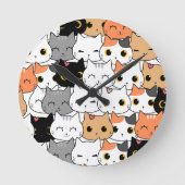 Cute Kawaii Cat Faces Pattern  Ronde Klok (Voorkant)