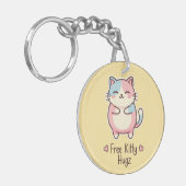 Cute Kawaii Cat "Free Kitty Hugz" Pastel Acrylic  Sleutelhanger (Voorkant Links)