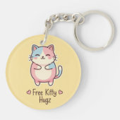 Cute Kawaii Cat "Free Kitty Hugz" Pastel Acrylic  Sleutelhanger (Achterkant)