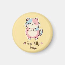 Cute Kawaii Cat "Free Pup Hugz" Quirky Pastel Magn Magneet