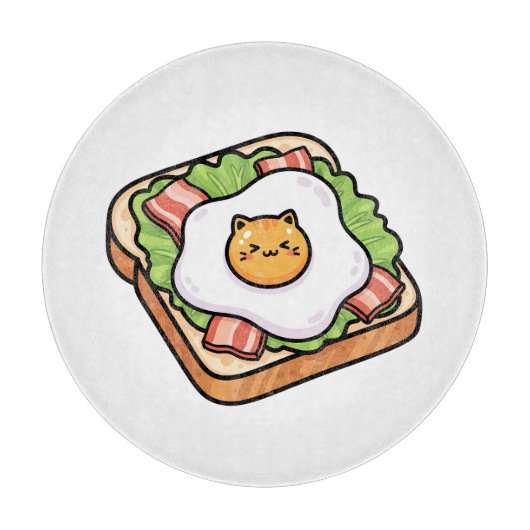 Cute Kawaii Cat Fried Egg on Toast Illustration Snijplank (Voorkant)