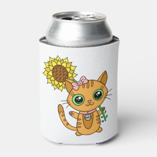 Cute Kawaii Cat Holding Flower Blikjeskoeler (Blikje Voorkant)