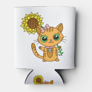 Cute Kawaii Cat Holding Flower Blikjeskoeler