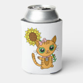 Cute Kawaii Cat Holding Flower Blikjeskoeler (Blikje Achterkant)