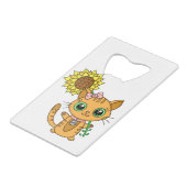 Cute Kawaii Cat Holding Flower Creditkaart Flessenopener (Achterkant Gekanteld)