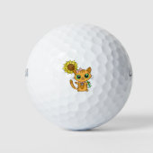 Cute Kawaii Cat Holding Flower Golfballen (Voorkant)