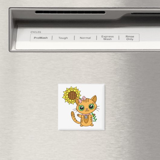 Cute Kawaii Cat Holding Flower Magneet (Insitu (Vaatwasser))