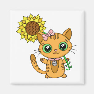 Cute Kawaii Cat Holding Flower Magneet