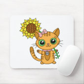 Cute Kawaii Cat Holding Flower Muismat (Met muis)