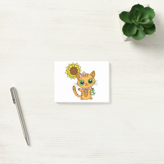 Cute Kawaii Cat Holding Flower Post-it® Notes (Kantoor)