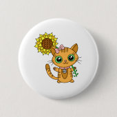 Cute Kawaii Cat Holding Flower Ronde Button 5,7 Cm (Voorkant)
