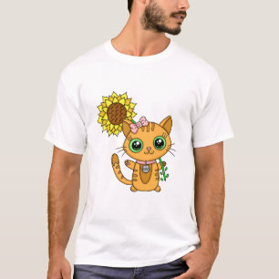 Cute Kawaii Cat Holding Flower T-shirt