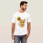 Cute Kawaii Cat Holding Flower T-shirt (Voorkant volledig)