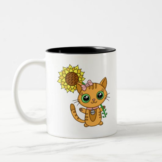 Cute Kawaii Cat Holding Flower Tweekleurige Koffiemok (Links)