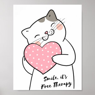 Cute Kawaii Cat Holding Heart Positive Gezegden Poster